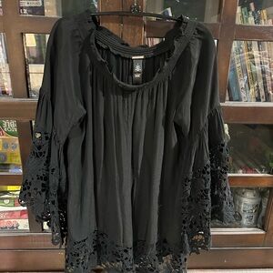 Chico's Black Crochet Sleeve Blouse